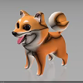 3D Shiba Inu Figure Orange White Fur Open Mouth Curled Tail On Black Reflective Surface