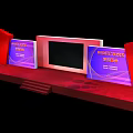 School Stage Design For Events With Red Purple Backdrops And Central Screen 3d model