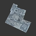 Ancient Building Ruins 3D Model With Blue Brick Stone And Square Structure Design