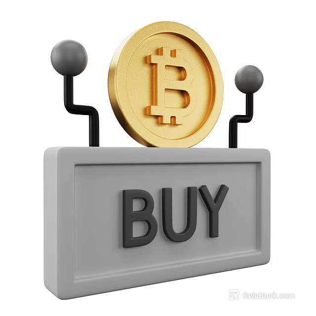Golden Bitcoin Themed Decorative Ornament Set With BUY Sign And Black Ball Stands 3d model 