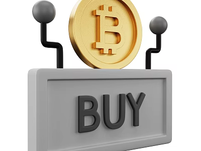 Golden Bitcoin Themed Decorative Ornament Set With BUY Sign And Black Ball Stands 3d model
