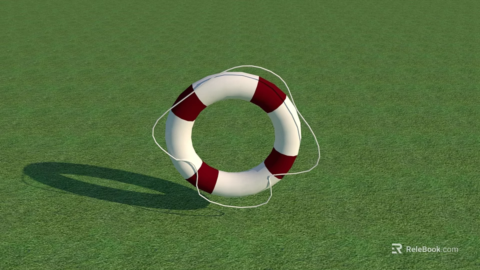 Red And White Lifebuoy As Commercial Safety Equipment Placed On Green Grass 3d model 