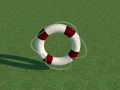 Red And White Lifebuoy As Commercial Safety Equipment Placed On Green Grass 3d model