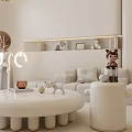 Modern Living Room Interior With Large TV White Sofa Round Coffee Table And Brown Chair