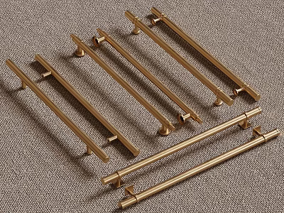 Golden Cabinet Handles Long Bar Design For Furniture Doors On Fabric Background 3d model