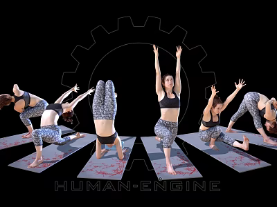Women Practicing Yoga on Mats with Gear Design Human Engine Theme 3d model