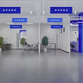 Modern Retail Store Interior Design With Blue Signage Counter And Chairs Layout