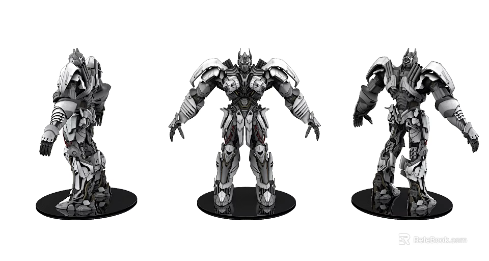 Mechanical Robot Action Figure Display Three Angles With Detailed Armor And Joints 3d model