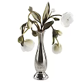 Elegant Silver Vase With White Flowers And Green Leaves For Home Decor