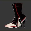 Stylish Black Shoes With Red Accents White Laces And Stiletto Heels