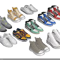 Various Casual Sneakers In Multiple Colors Including High Top And Low Top Styles