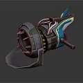 Futuristic Sci Fi Weapon With Metallic Structure Mechanical Pipes Blue Accents And Orange Core
