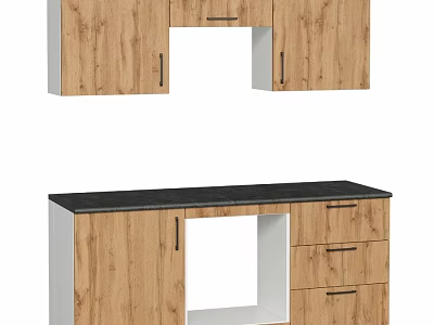 Wooden Kitchen Cabinets Featuring Upper Lower Units And Black Countertop 3d model