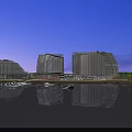 Modern Hotel Buildings Featuring Curved Facades by Marina with Yachts and Water Reflections