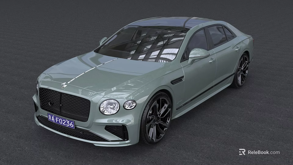 Luxury Light Green Sedan With Black Wheels Sunroof And Sleek Front Design 3d model 