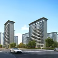 Modern High Rise Residential Buildings With Trees Cars On Road And Clear Blue Sky