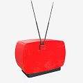 Vintage Red Television with Black Screen and Antennas Retro Design Classic Knobs Control Panel 3d model