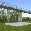 Rural Landscape With Elevated Viaduct Pillars Green Grass And White Platform
