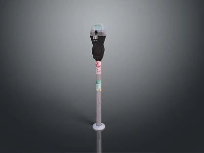 Black And Silver Parking Meter With Metal Pole And Digital 3d model