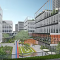 Modern Industrial Park With Glass Curtain Walls Green Spaces And Open Courtyard Areas