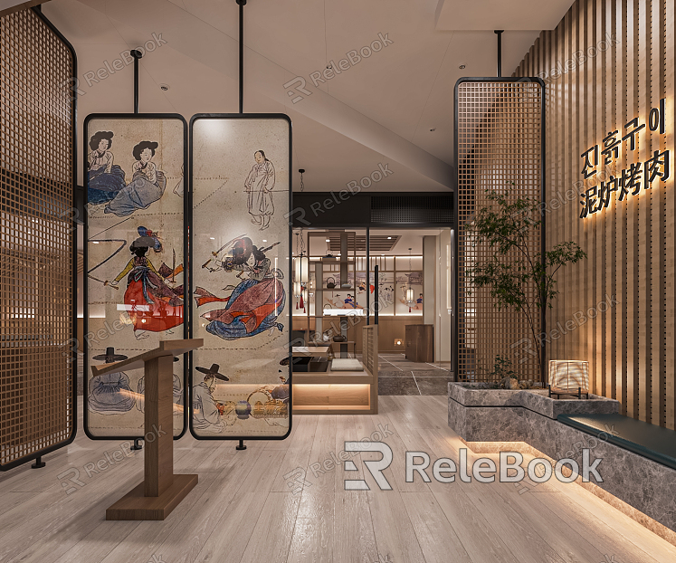 Japanese Restaurant Sushi Restaurant Isakaya Restaurant Dining Table and Chair Partition Restaurant Entrance Waiting Area model