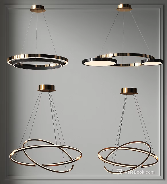 Modern Circular Pendant Lights With Gold Accents And LED Illumination 3d model 