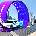 Art Installation Arched Purple Blue Design PROBO Lettering White Car Urban Backdrop 75 Number