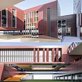 Modern School Simple Red Brick Primary School 3d model
