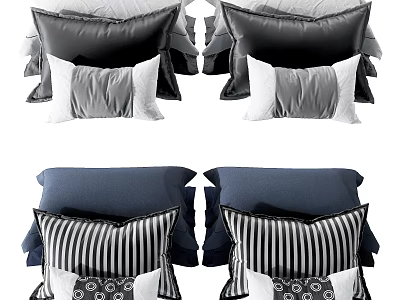 Stylish Decorative Pillows In Black White Grey Blue With Striped And Geometric Designs 3d model