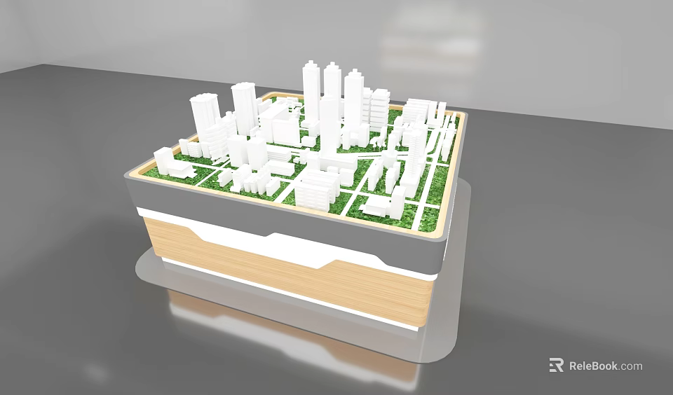Urban City Model Featuring White Buildings Green Areas And Wooden Base 3d model 