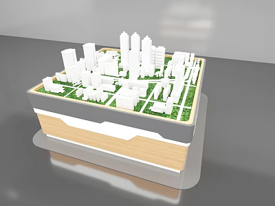 Urban City Model Featuring White Buildings Green Areas And Wooden Base 3d model