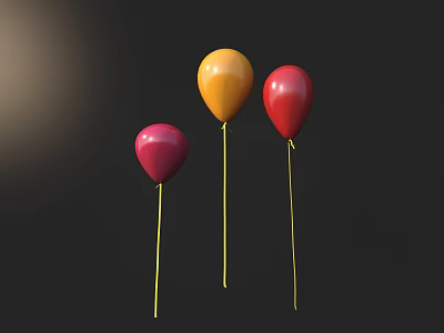 Colorful Decorative Balloons In Red And Orange With Yellow Strings On Dark Background 3d model