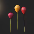 Colorful Decorative Balloons In Red And Orange With Yellow Strings On Dark Background