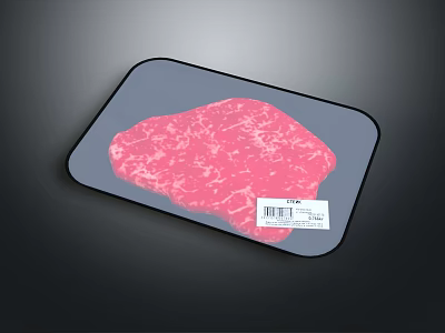 Fresh Raw Meat Displayed on Transparent Plastic Tray With Simple White Label 3d model