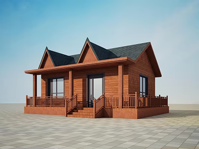 Traditional Wooden House Exterior Featuring Front Porch Steps Dark Roof And Glass Windows 3d model