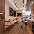 Cozy Café Interior With Wooden Counter Menu Board Bar Stools And Shelves