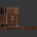 Dark Wooden Furniture Collection With Sideboard Cabinet And Decorative Trays