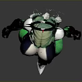 Futuristic Female Character With Green Hair And Crown Headpiece In Black Green Tight Suit