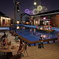 Traditional Modern Commercial District Featuring Water Ponds Pedestrian Walkways And Green Landscaping