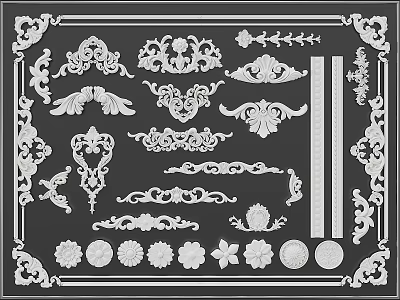 Ornate Gypsum Moldings Featuring Various Carved Designs And Floral Decorative Elements For Interior Decoration 3d model