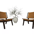Modern Leisure Chairs With Wooden Frame Woven Seat Back And White Vase With Twigs