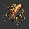 Vibrant Orange Red Beetle Creature With Long Curved Antennae Spiked Exoskeleton And Multiple Legs