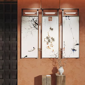 New Decorative Hanging Painting Ink Painting Landscape Painting Watercolor Traditional Chinese Painting Solid Wood End View Table Dead Branch Pottery Pot Metal Picture Frame 3d model