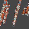 3D Modeled Orange and Gray Mechanical Weapons With Various Styles Including Rifles and Pistols