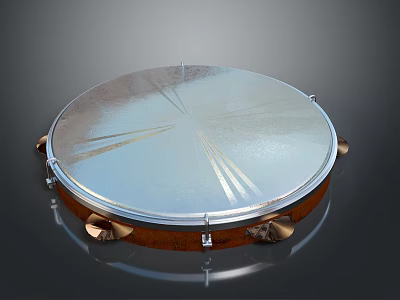 Circular Silver Cymbal Percussion Instrument With Metal Rings And Brass Border 3d model
