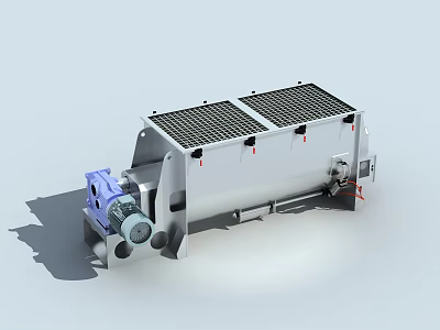 Industrial Equipment With Dual Trough Grid Top Cover And Blue Motor Structure 3d model