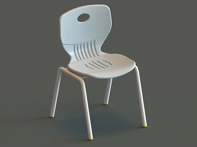 White Leisure Chair With Round Hole Backrest Vertical Stripes Metal Legs And Green Pads 3d model