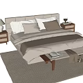 Double Bedside Table Bed End Stool Carpet Table Lamp 3d model