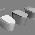 Modern Sleek Toilets Design With Three Units And Metal Accessory