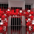 Event Gateway Featuring Red White Cubes Large Windows White Walls And Sleek Black Floor